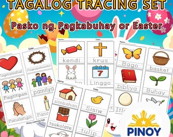 Schede di Pasqua in tagalog per bambini / Materiale stampabile cristiano filippino / Attività di tracciamento in PDF / Scuola materna, asilo nido, istruzione domiciliare