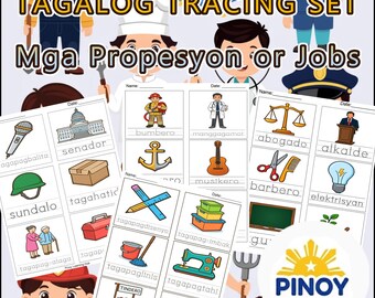Fogli di lavoro sulle descrizioni tagalog / Tracciamento del vocabolario dei lavori filippini PDF / Asilo nido