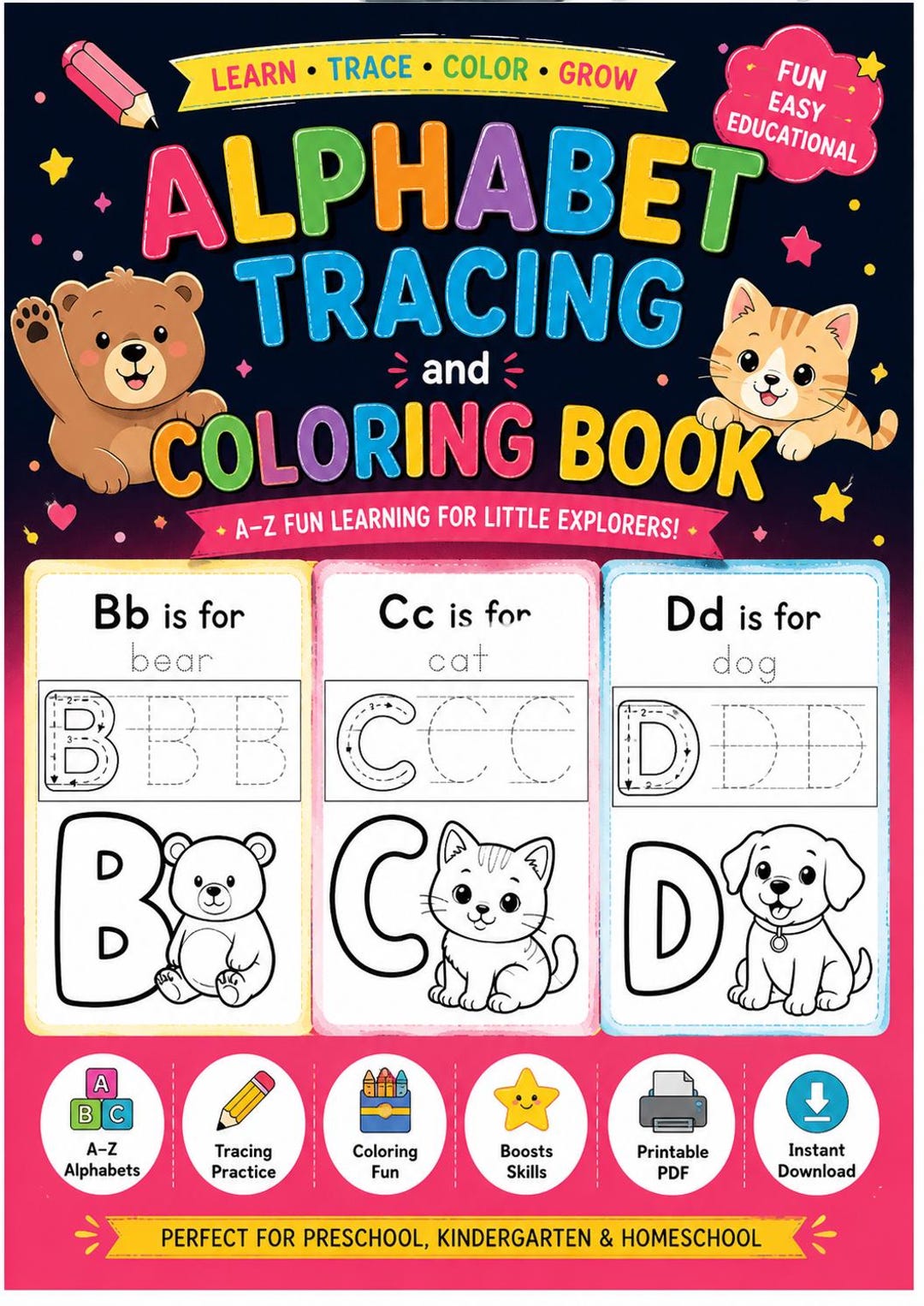 Alphabet Tracing & Coloring Book Printable PDF | Preschool Worksheets ...