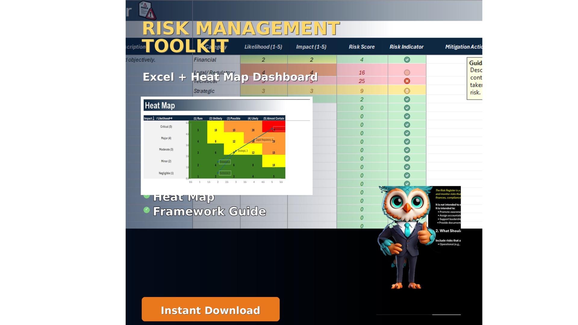 Risk Register Template Excel | Risk Management Toolkit | Heat Map ...