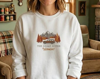 The Great Divide Vermont Mountain Forest Car Embroidered Sweatshirt, Gift for Indie Music Fan, Retro Concert Merch Shirt, Music Lover Gift