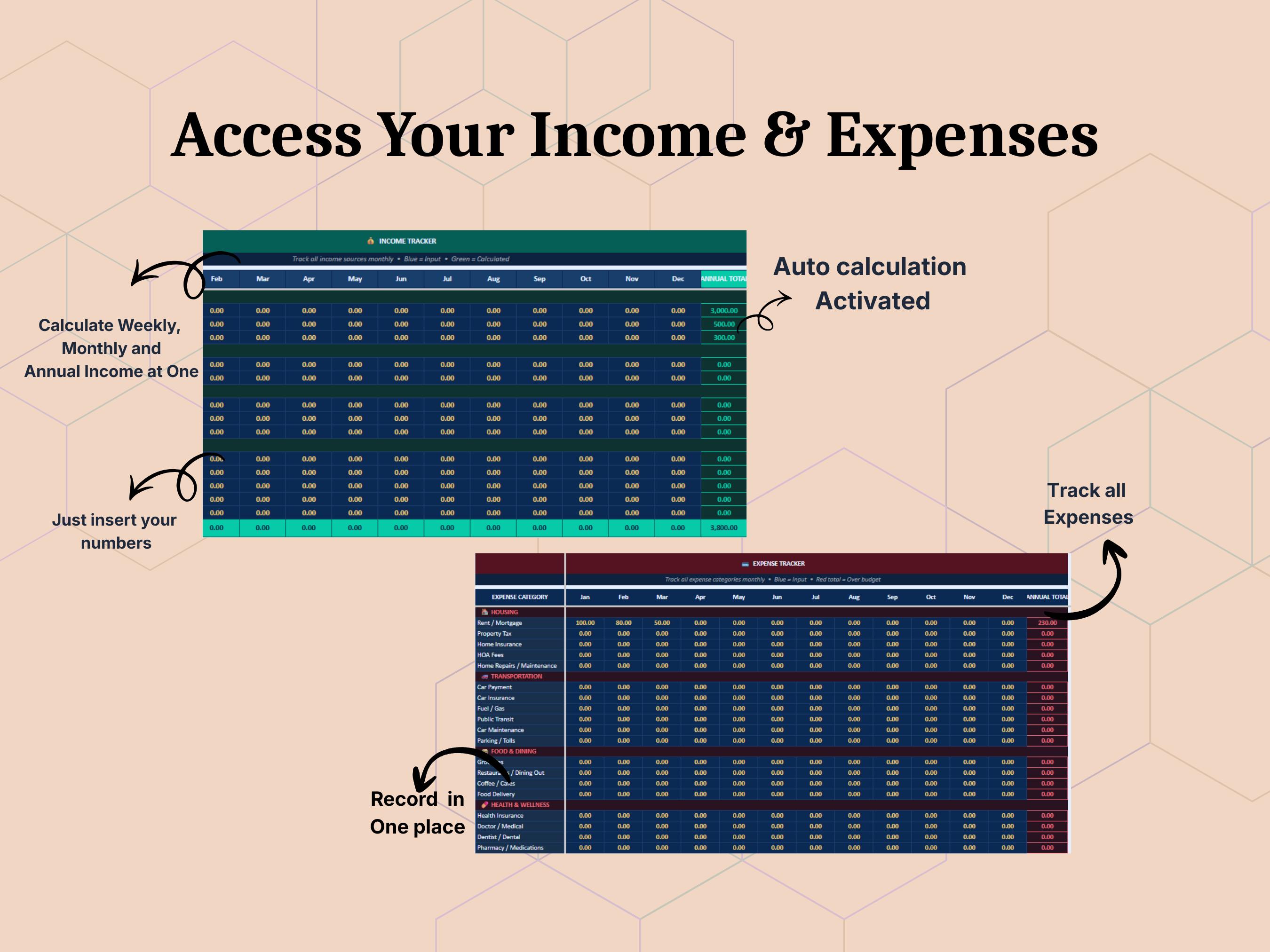 Ultimate Annual Budget Spreadsheet, Financial Planner, Income Expense ...