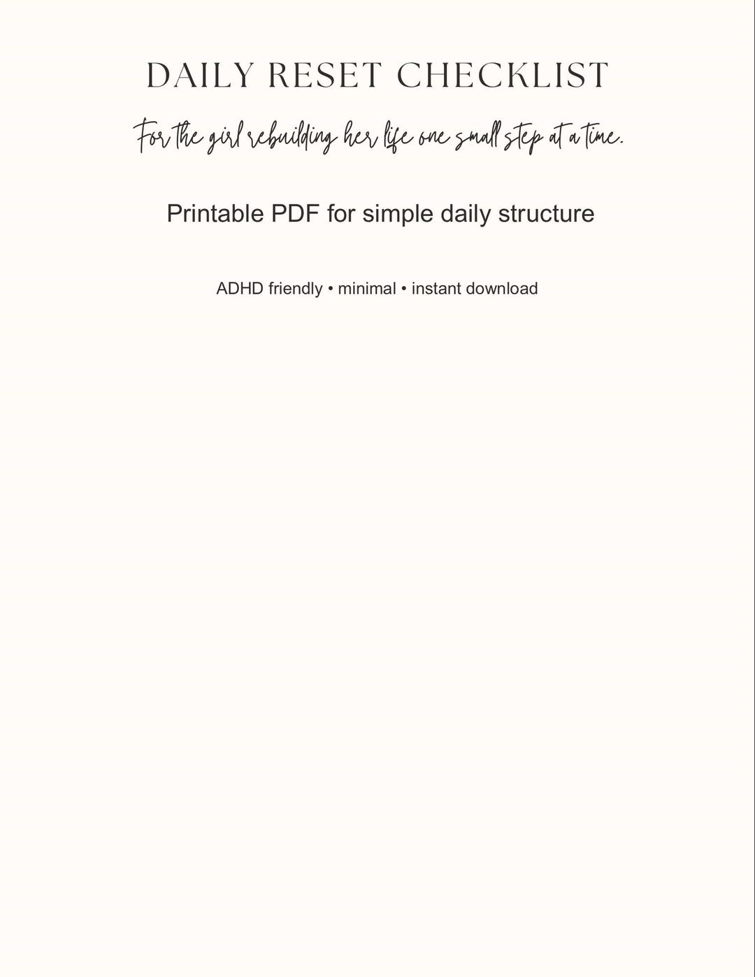 Daily Reset Checklist Printable | ADHD Routine Planner | Simple Self ...