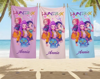 Telo mare personalizzato Huntrix per ragazze, telo mare Kpop Demon Hunter personalizzato, telo mare per fan di Huntrix, telo mare anime Demon Huntrix, regalo per bambini