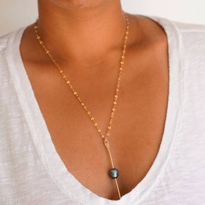 Gold Pearl Necklace: Not Your Mother&#39;s Pearls - Spike Necklace - Blue Biwa Pearl