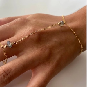 Gold Labradorite Hand Drape Bracelet - Bracelet Ring