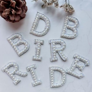 Pearl & Rhinestone Letter Patches Alphabet Iron On Applique for DIY Wedding Bags