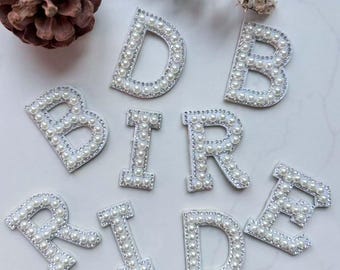 Pearl & Rhinestone Letter Patches Alphabet Iron On Applique for DIY Wedding Bags