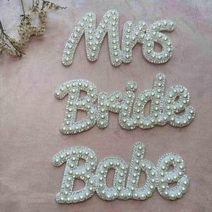 Pearl Rhinestone Mrs Bride Babe Iron On Patches for Wedding DIY