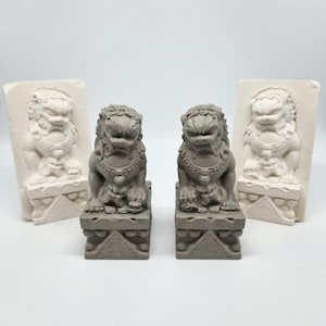 Pair of Chinese Guardian Lion (Foo Dog) Ceramic Molds - DIY Slip Casting Plaster Mold Set for Home Protection & Feng Shui Decor