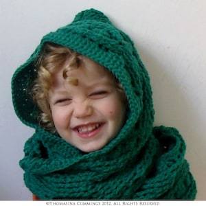Crochet Scoodie Hooded Scarf Cable and Cluster Design  - INSTANT DOWNLOAD PDF from Thomasina Cummings Designs