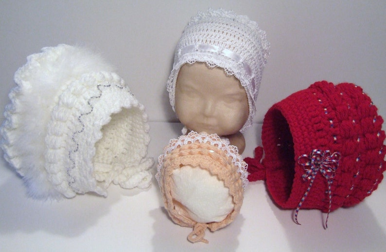 Crochet Baby Bonnet with Frills, Bobbles, Flowers & Trims Included INSTANT DOWNLOAD PDF from Thomasina Cummings Designs image 1