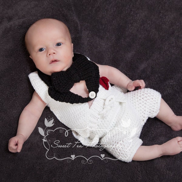 Crochet Tuxedo Tails Suit Trousers & Jacket Newborn Prop with Bow Tie INSTANT DOWNLOAD PDF from Thomasina Cummings Designs