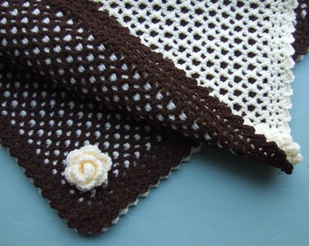 Crochet Two Colour Reversible Baby Blanket & Flower Trim - INSTANT DOWNLOAD PDF from Thomasina Cummings Designs