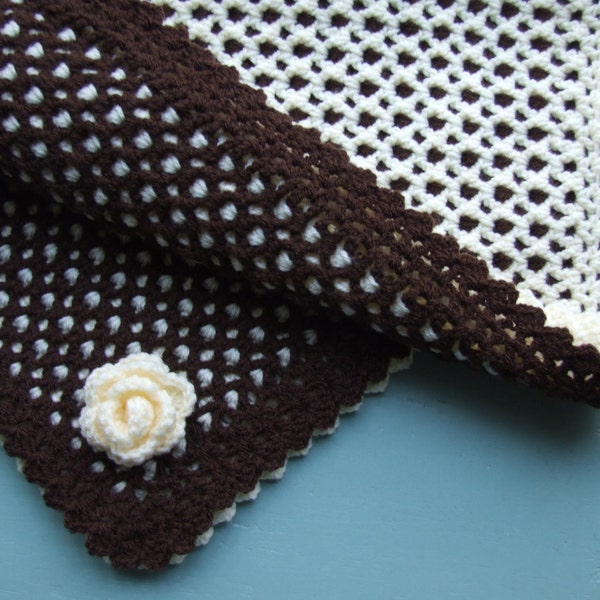 Crochet Two Colour Reversible Baby Blanket & Flower Trim - INSTANT DOWNLOAD PDF from Thomasina Cummings Designs