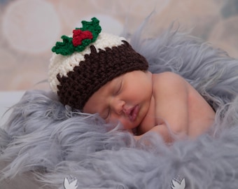Crochet Christmas Pudding Hat & Holly and Berries Trim -  INSTANT DOWNLOAD PDF from Thomasina Cummings Designs