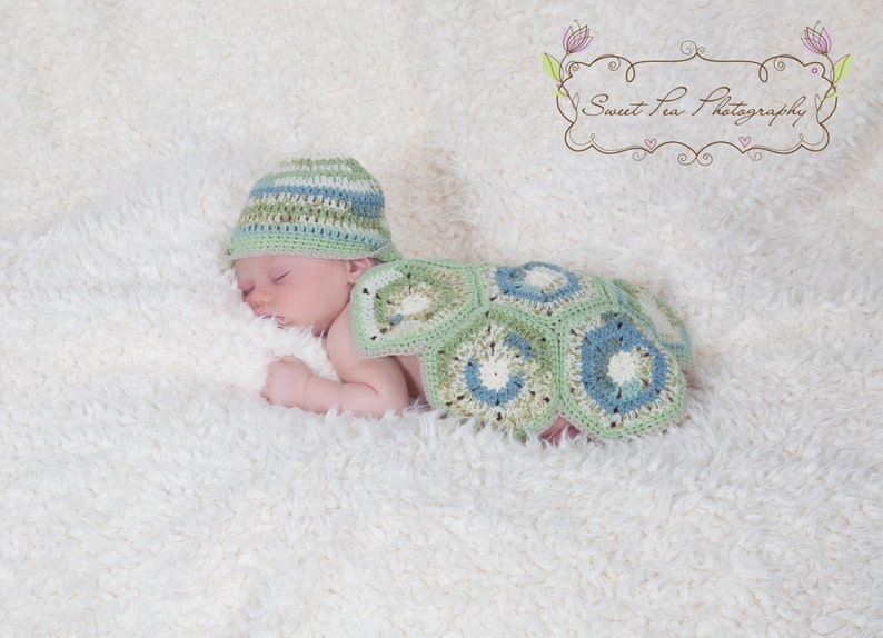 Crochet Coverlet & Hat Turtle Photo Prop Hexagon Motif INSTANT DOWNLOAD PDF from Thomasina Cummings Designs image 2