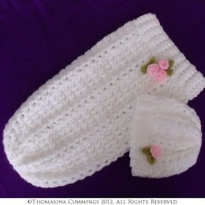 Crochet Cocoon and Hat Set with Rosebuds INSTANT DOWNLOAD PDF from Thomasina Cummings Designs