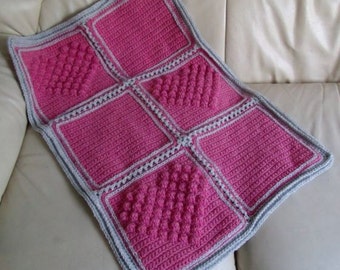 Crochet Blanket with Bobble Heart Detail INSTANT DOWNLOAD PDF from Thomasina Cummings Designs