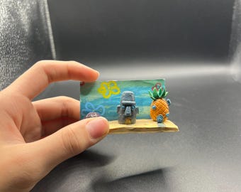 Mini scena Bikini Bottom | Diorama fanowska SpongeBoba | Ręcznie robiony przedmiot kolekcjonerski