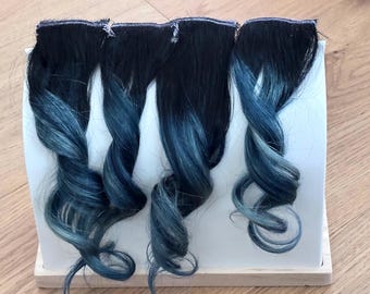 10 inch Goddess Selene Blue clip in human hair extensions.