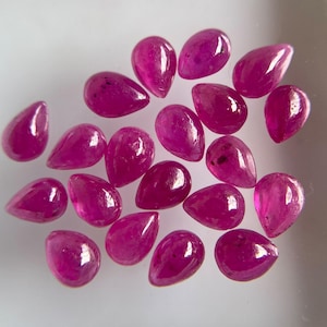 Natural Pink Ruby Pear Cabochon Lot, 20 Pieces 5 Carat, Raspberry Pink Gemstones for Floral Cluster Jewelry, Ring Making