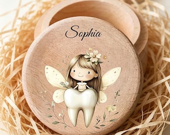 Caja de almacenamiento conmemorativa del primer diente de leche, caja de madera personalizada para el Hada de los Dientes, recuerdo para fiesta de recién nacidos