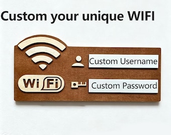 Spersonalizowany drewniany znak WiFi, spersonalizowana tabliczka z grawerowanym hasłem, wystrój domu, hotelu, biura