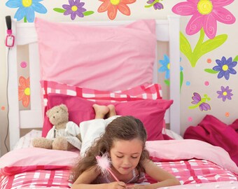 Cute Flower Garden Mural For Girls Room Walls, Playroom Kids Room Decor Wall Stickers
