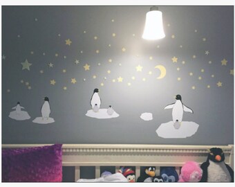 Cute Penguin& Iceberg Playful Scene Wall Decals