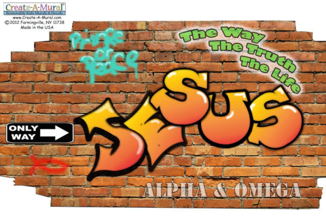Christian Mural of Jesus Graffiti for Youth Church Room Etsy