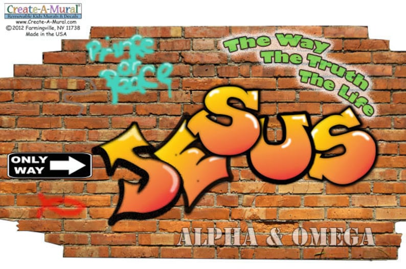 Christian Mural of Jesus Graffiti for Youth Church Room Etsy