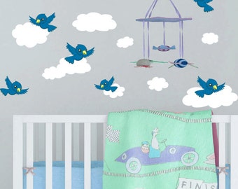 Decalcomanie della parete della scuola materna, bellissimo uccello e Cloud Stickers murali
