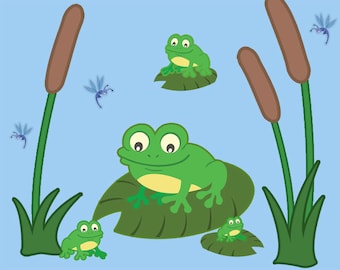 Nursery Wall Decals, Kids Wall Decals, Frog Wall Stickers & Pond Wall Decals