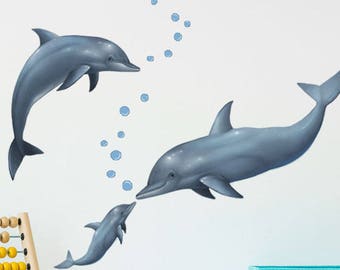 Dolphin Wall Decals Kids Room Decor Stickers, Ocean Mural Sea Life Decoration