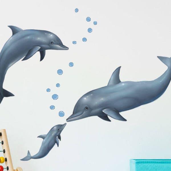 Dolphin Wall Decals Kids Room Decor Stickers, Ocean Mural Sea Life Decoration