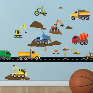 Truck & Construction Vehicle Wall Decals,Kids Wall Decor Stickers, Boys Wall Decals,
