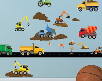 Truck & Construction Vehicle Wall Decals,Kids Wall Decor Stickers, Boys Wall Decals,