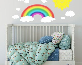 Smiley Sun, Clouds & Rainbow Wall Decals