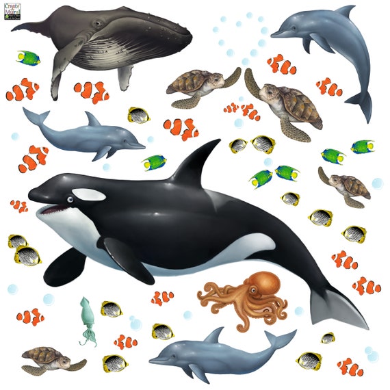 Undersea wall stickers Fish Dolphin Ocean Bathroom Stickers Nursery Decal Decor 