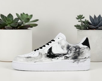 Ink Wash Dragon Custom Air Force 1 Sneakers | Hand-Painted Monochrome Streetwear Shoes