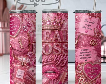 Pink Glitter Boss Tumbler | 20oz Skinny Sublimation Cup, Rhinestone Inspired Design