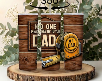 Vaso con cinta métrica para papá / Regalo ideal para papá carpintero, Día del Padre, vaso delgado de acero inoxidable de 591 ml.