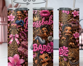 Leopard Print Tumbler | Pink Glam Baddie, Girly Glitter Sublimation Cup