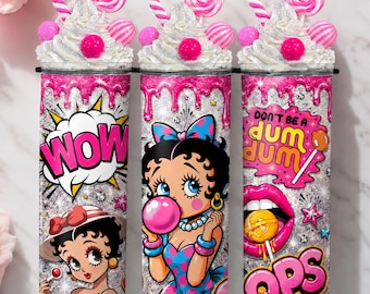 Vaso Betty Boop con purpurina, vaso delgado de 20 oz con adorno de caramelo.