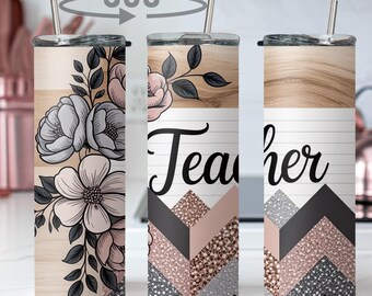 Teacher Tumbler | Floral Glitter Stainless Steel Cup