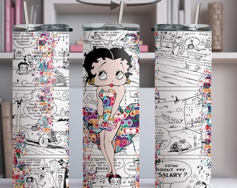 Vaso térmico delgado de 20 oz con diseño de tira cómica de Betty Boop, taza de viaje vintage de acero inoxidable