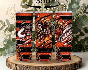 Gobelet Chicago Bears | Gobelet droit fin, 20 oz | Coupe des supporters de football | Gobelet cadeau sport | Tasse inspirée des ours