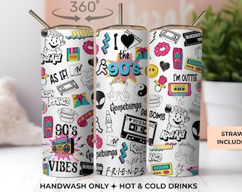 20oz 90s Nostalgia Tumbler with Straw, Retro Vibes Insulated Cup