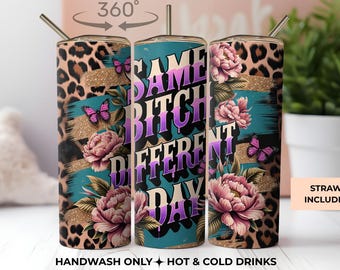 Leopard Floral Tumbler, Sassy Quote Insulated Coffee Cup, Glam Butterflies (20oz)